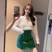 autumn winter women sweet sexy chain hollow out knitting sweater 2021 korean new high waist metal button soft waxy pullovers y2k