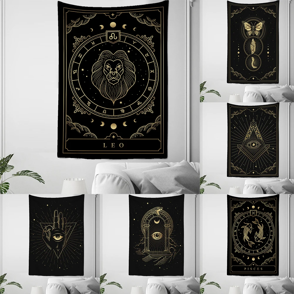 

Black White Astrology Tarot Tapestry Night Moon Dorm Room Hippie Wall Hanging Mandala Psychedelic Tapiz Witchcraft Home Decor