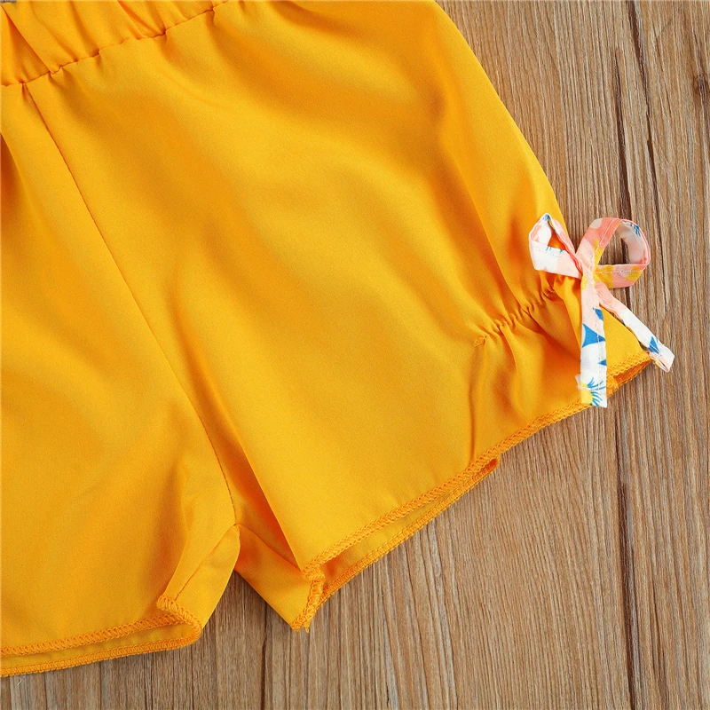 Летний комплект одежды для девочек топ на бретельках без рукавов с цветочным