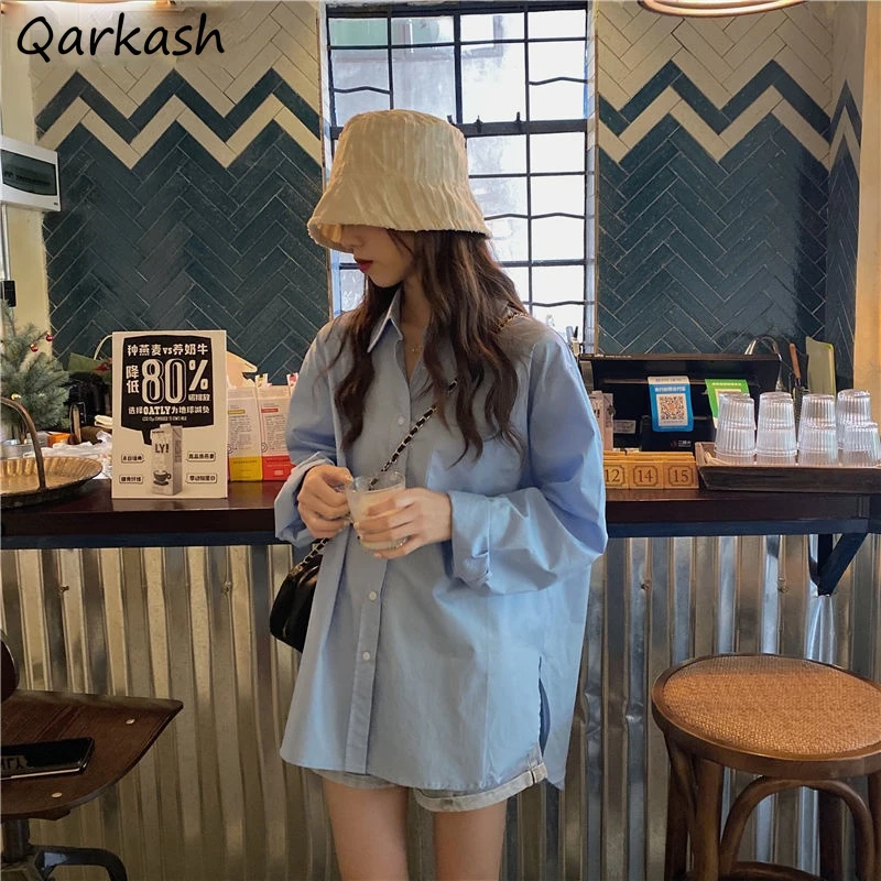 

Shirts Women Korean Style Design All-match Elegant Long Sleeve Tops Spring Loose Sunproof Casual Fashion Preppy Girls Solid Chic
