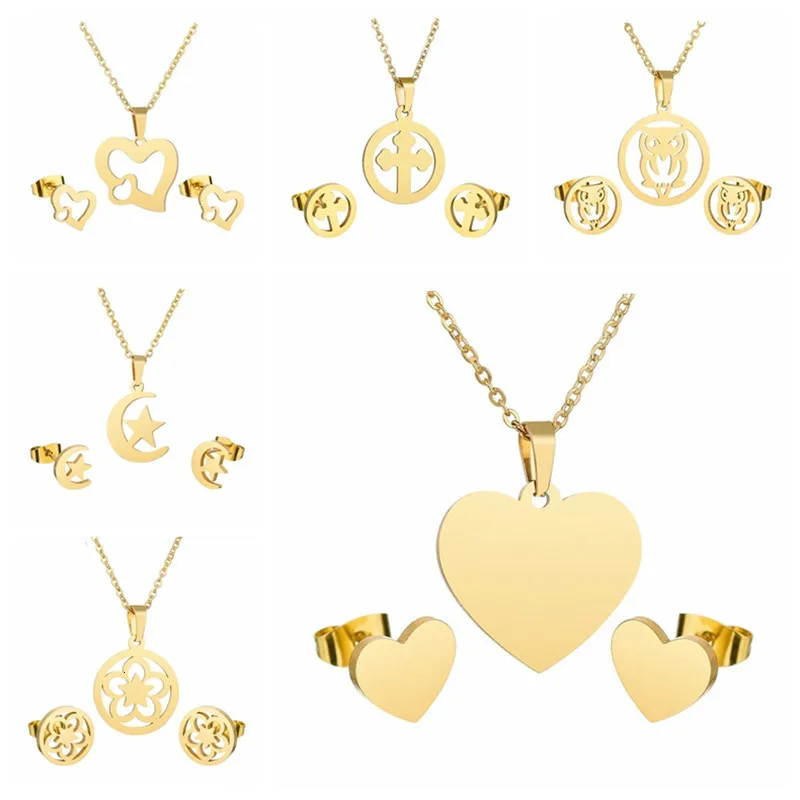 Женский набор свадебных украшений ожерелье и сережки из нержавеющей стали