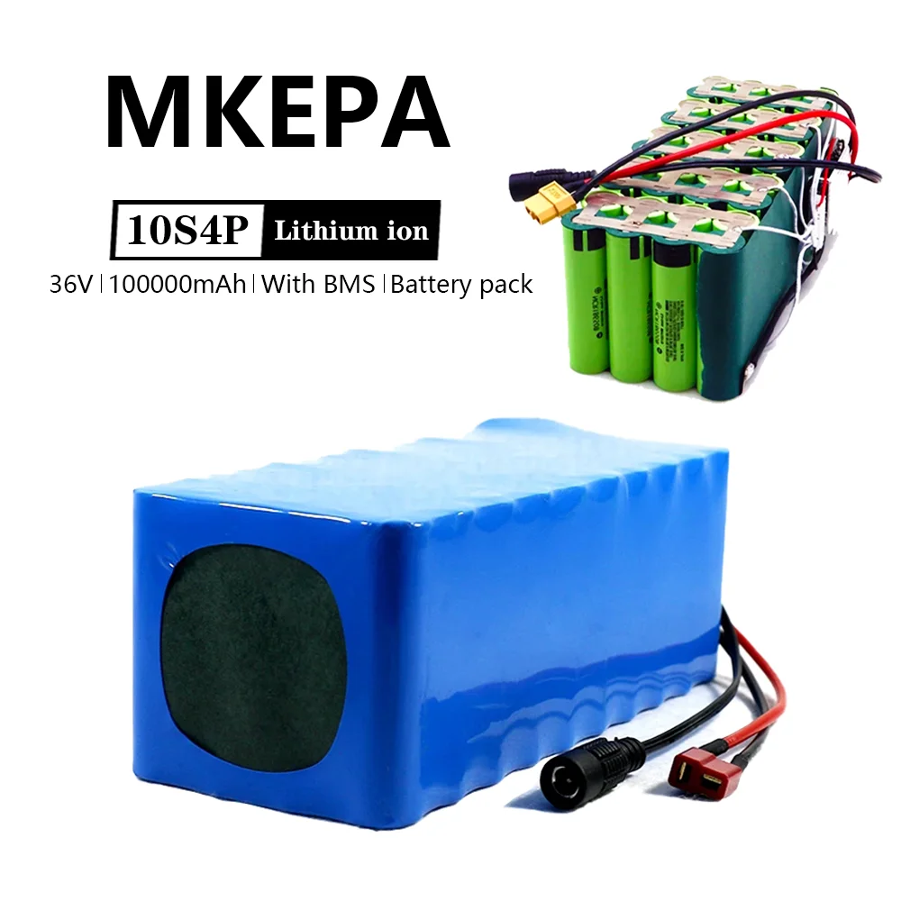 

MKEPA 36 В 10S4P 18650 Ач 1000 литиевый аккумулятор, 100000 Вт Power BMS, мАч электрический велосипед, 42 в 2A зарядное устройство