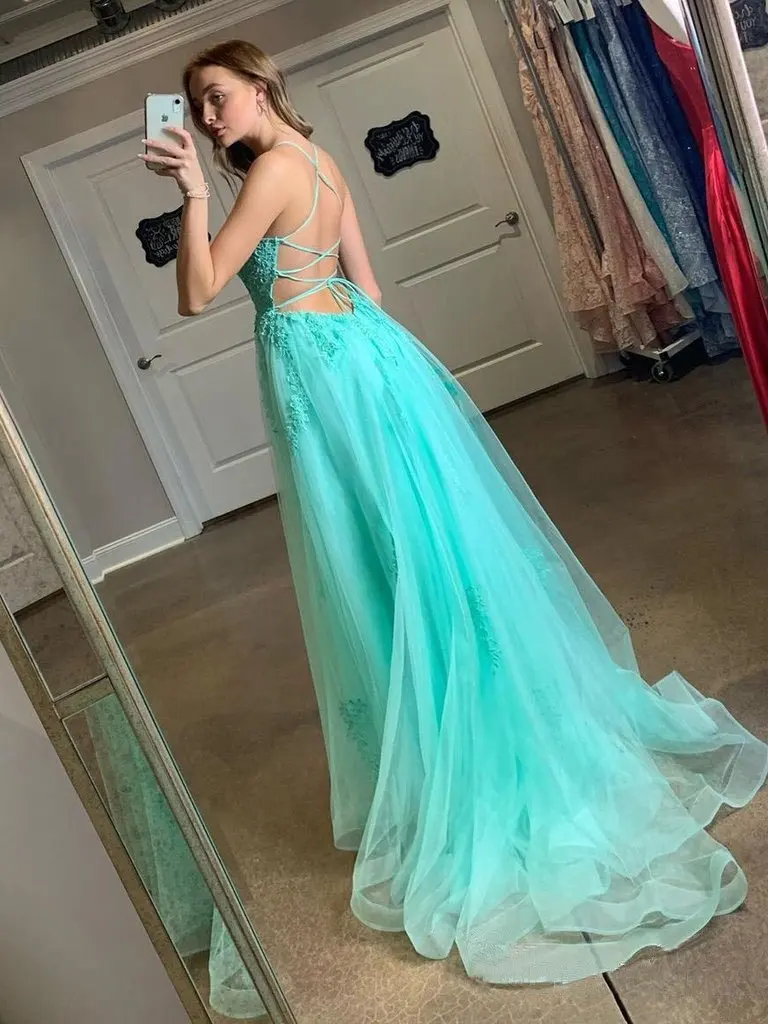 

Sexy Halter Side Slit Evening Dress 2020 Backless Party Gown Long Robe de Soiree Lace applique Prom Dress