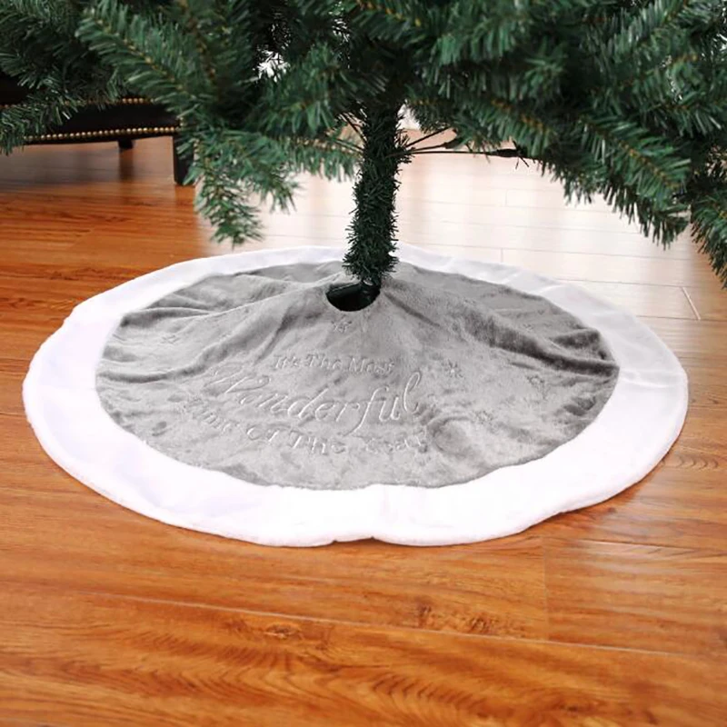 

Christmas Tree Skirt Short Plush Snowflake Embroidered Christmas Tree Skirt Ornament New Year Decoration
