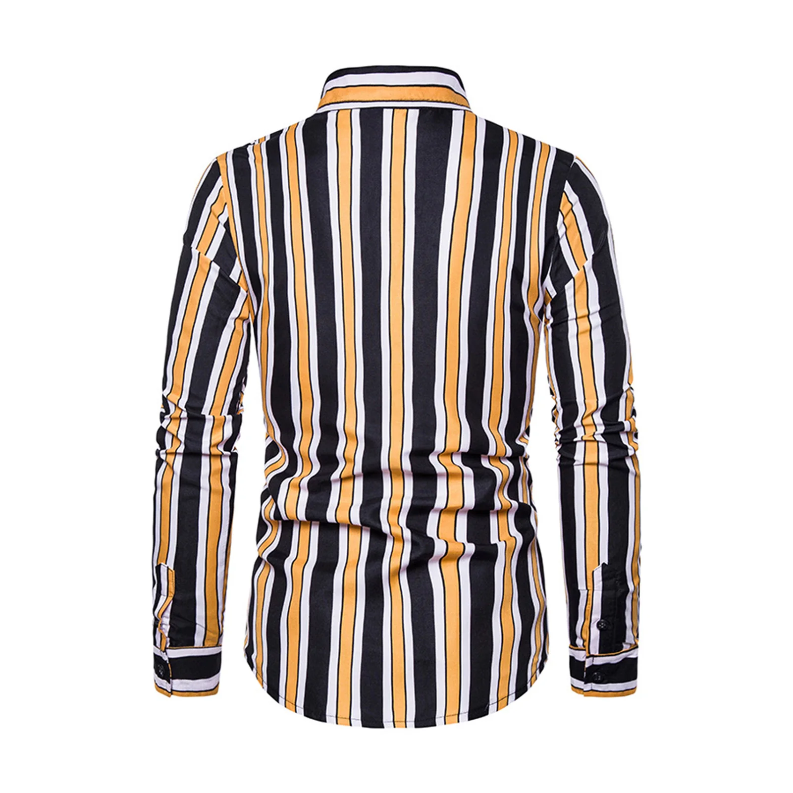 

Man Casual Slim Printed Long Sleeves Buttons Shirts Stripe Turn Down Collar Top