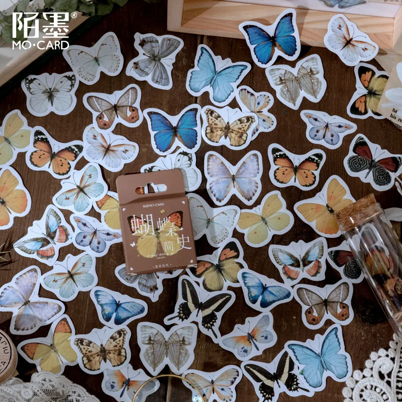46pcs/retro exquisite butterfly specimen decoration sticker bullet journal scrapbook stationery gift aesthetics | Канцтовары для