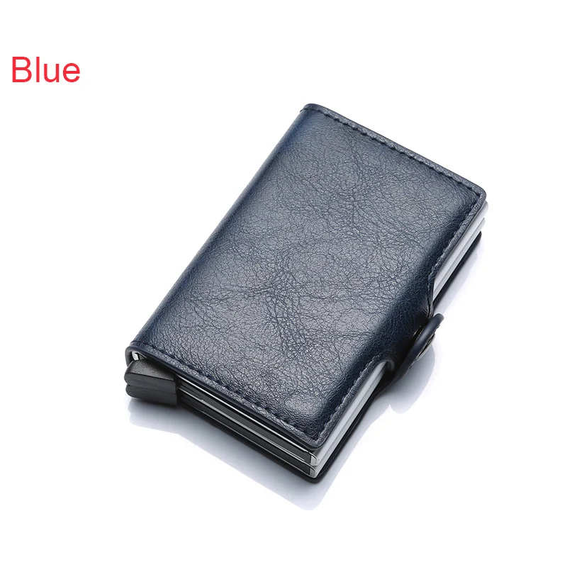 blue Rfid Блокировка id кредитный держатель для карт кошелек мужской Умный кошелек Алюминиевый металлический минималистичный кошелек Бизнес-держатель кредитной карты Carteira - Цвет: blue