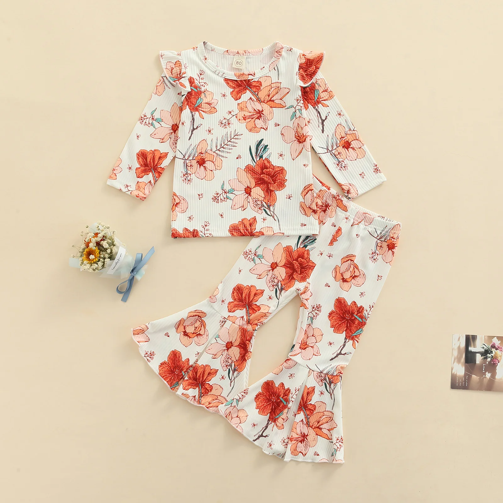 

Ma&Baby 9M-4Y Infant Toddler Kid Baby Girl Clothes Set Flower Long Sleeve Tops Flare Pants Floral Autumn Spring Costumes D84