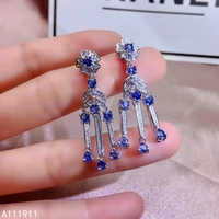 kjjeaxcmy fine jewelry 925 sterling silver inlaid natural sapphire luxurious womens earrings support detection fashion