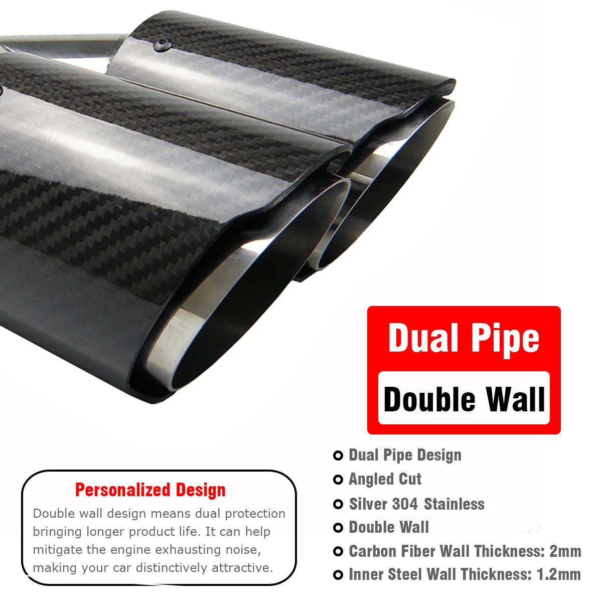 Двойной углеродное волокно + 304 Нержавеющая сталь Универсальный наконечник