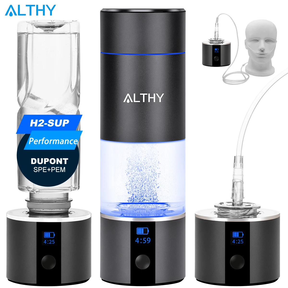 

ALTHY H2-SUP 6-я производительность водородный генератор воды бутылка DuPont SPE + PEM двойная камера lonizer чашка + H2 ингаляционное устройство