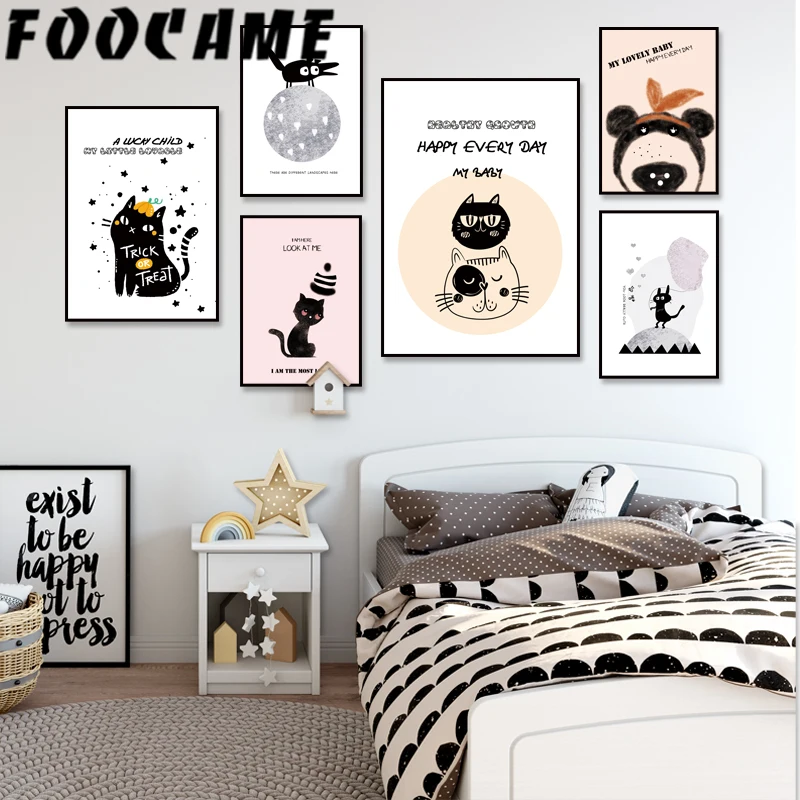 FOOCAME Мультяшные животные кошка искусство и принты для гостиной живопись на