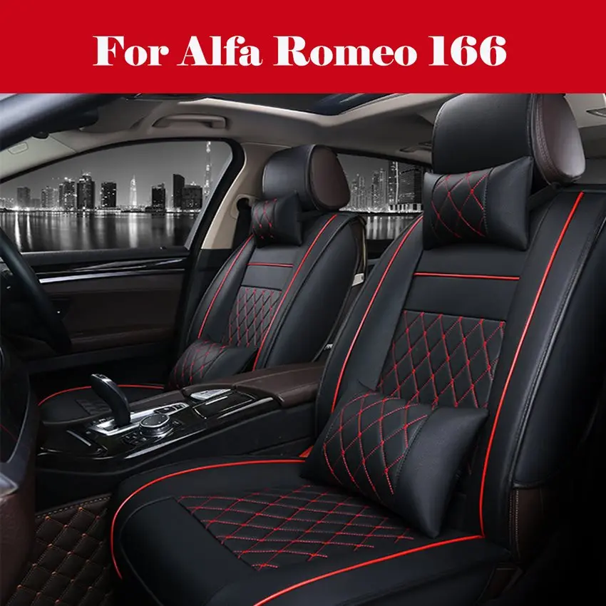 

Standard PU Leather Car Seat Covers Front+Rear Seat Cushion Black With Red Lines For Alfa Romeo 166