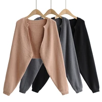 2021 woman fall winter cardigans crop top lantern sleeve casual loose knit cardigan sweater coat female clothes