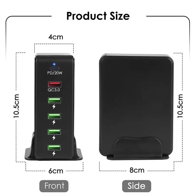 

6 Output Port Fast Charger Multi-Function USB Fast Charger Smart Adapter Charger PD 20W QC3.0 Dual Protocol for Iphone Xiaomi