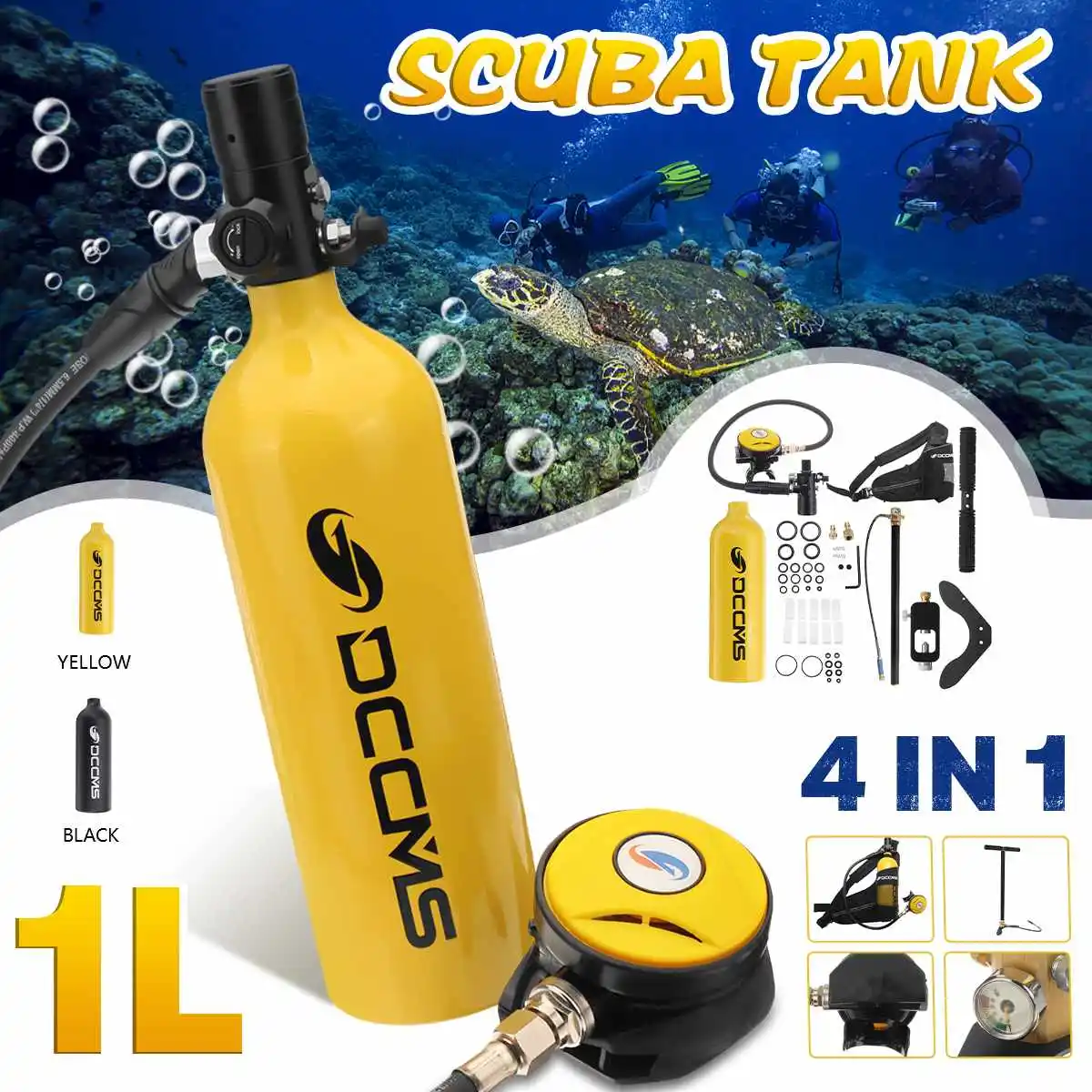 

DCCMS Mini Diving Tank 4 In 1 With Air Pump 1000ml Oxygen Cylinder Diving Respirat Scuba Diving Equipment Set
