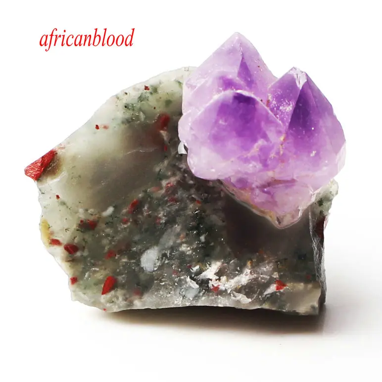 africa blood stone 1 шт. смешанный природный Аметист Кристалл кластер с рок Грубые каменные минералы образец Рейки Исцеление Декор красочный подарок - Цвет: africa blood stone
