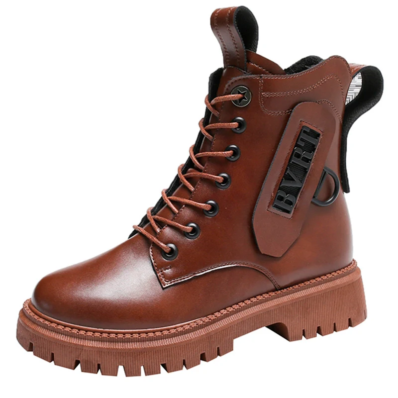 

2021 New Women Winter Ankle Boots PU Leather Fashion Side Zipper Platform Thick Bottom Females Motorcycle Boots Casual Shoes