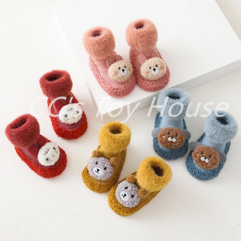 

Толстые осенне-зимние детские носки, носки для новорожденных с мультяшными животными, Нескользящие мягкие хлопковые носки для пола, обувь