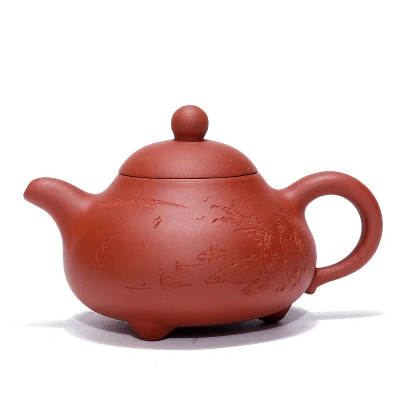 

Yixing Dark-red Enameled Pottery Teapot Famous Pure Manual Raw Ore Clear Cement Three Foot Jade Milk Pot Special Selling Gift
