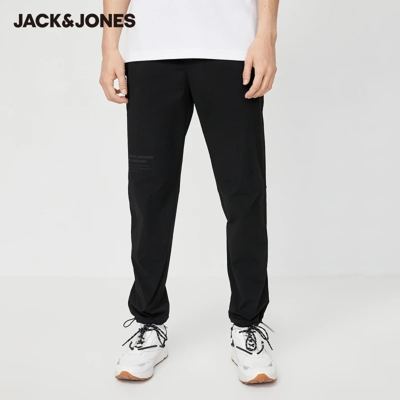 

JackJones Men's Stretch Lycra Elasticized Waistband with Drawstring Letter Printed Ankle-tied Pants|220214505