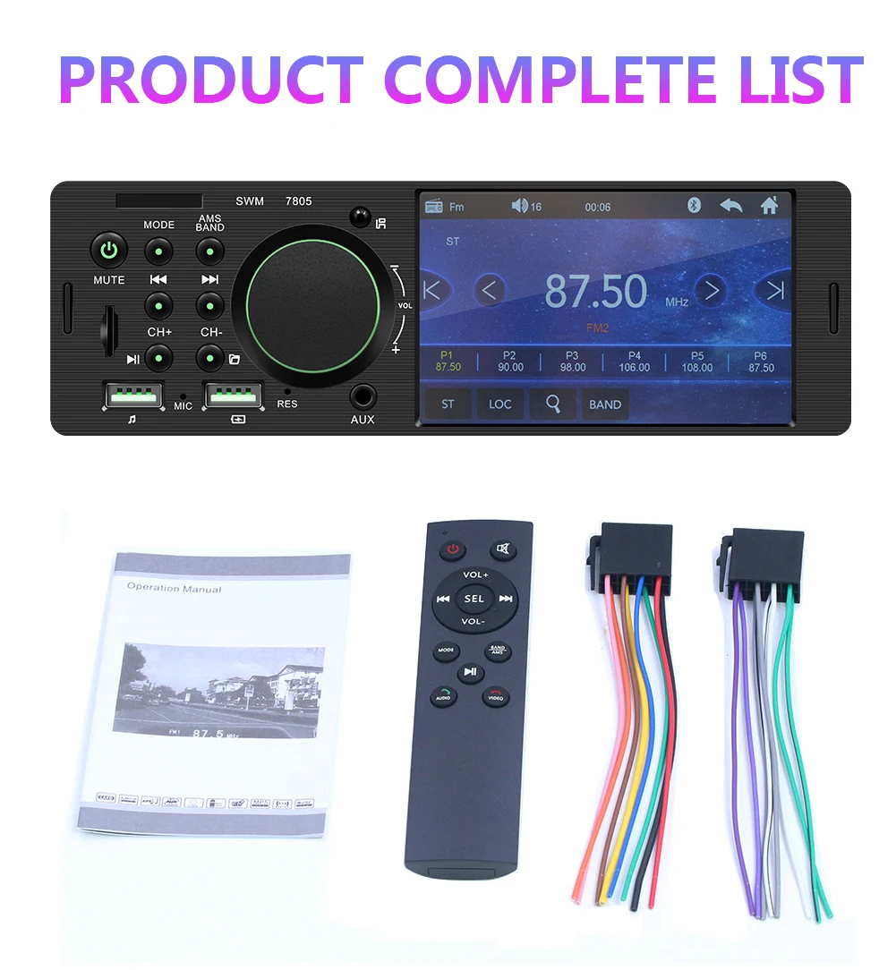 Автомагнитола 1Din с сенсорным экраном 4 1 дюйма TFT MP5 плеер FM радио BT4.0 USB AUX RCA пультом