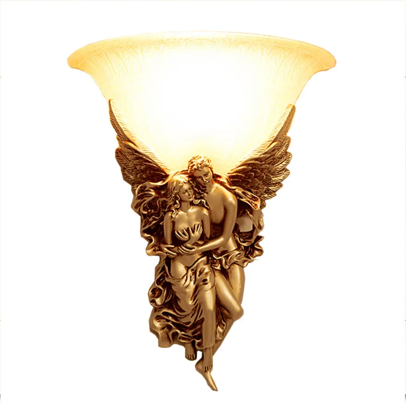 

European-Style Wall Lamp Angel Bedroom Bedside Lamp Living Room Television Background Wall Creative Retro Wall Lamp Aisle