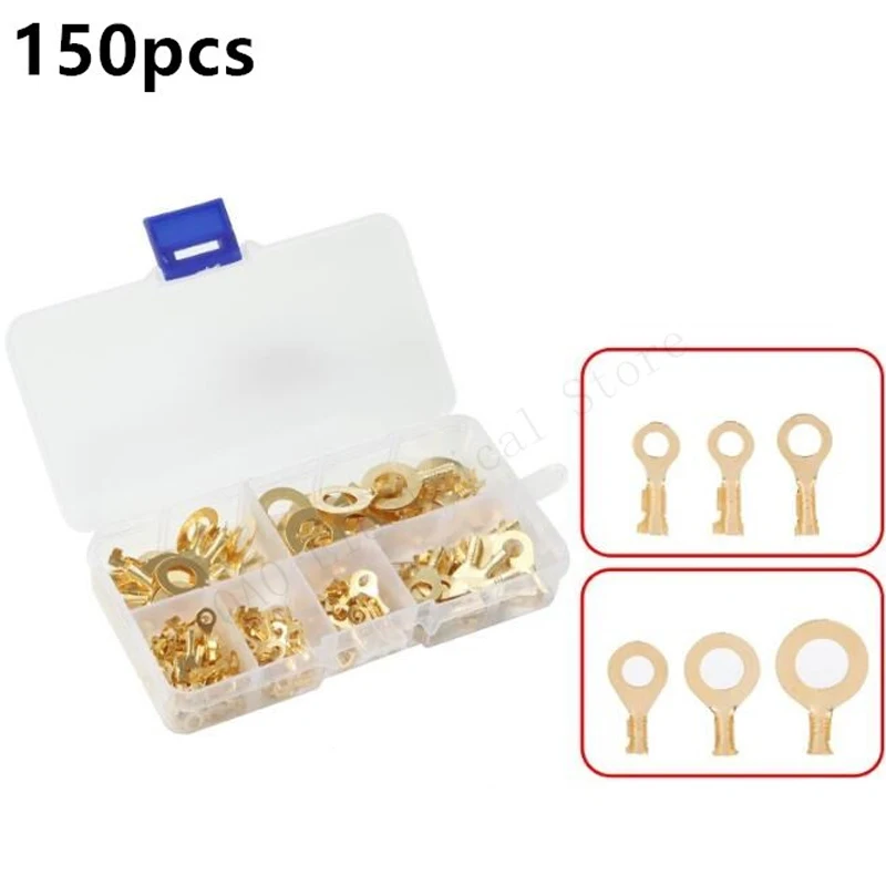 

150PCS Ring Lug Terminals Electrical Wire Connectors Non-insulated Crimp Terminal Assortment M3/M4/M5/M6 with Box