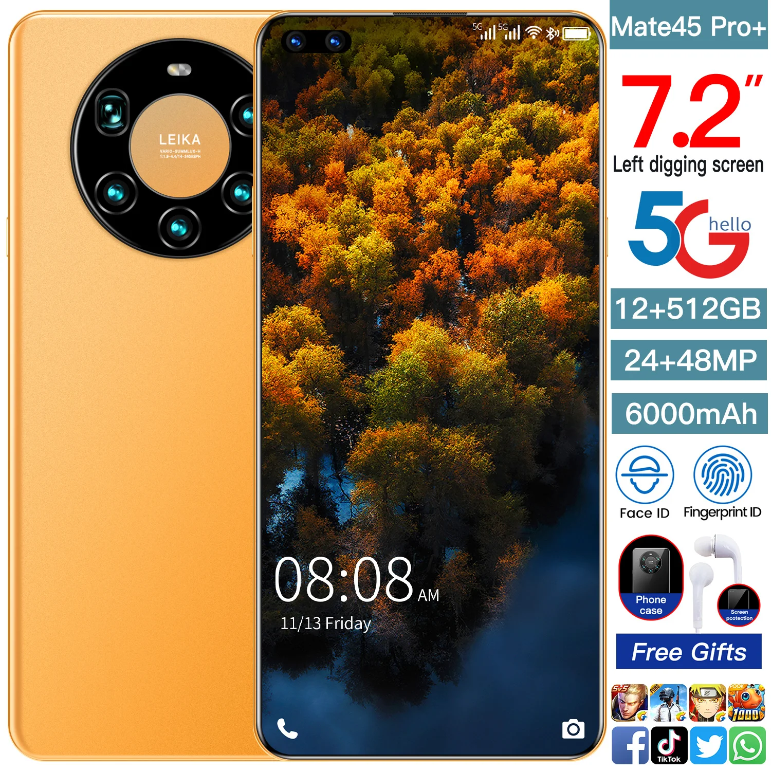 Смартфон глобальная версия Mate45 Pro + 7 2 дюйма 6000 мАч литий ионная батарея высокой