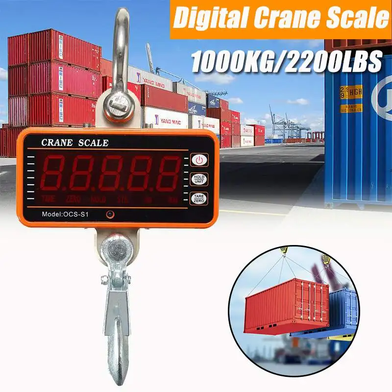 

1000KG 2000LBS High Precision Digital Crane Scale Heavy Duty Hanging Scale LCD Weighing Scales High Accurate 1T Hanging Scale