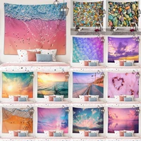pebbles pink warm sky seaside art tapestry wall hanging artist life bedspread beach towel