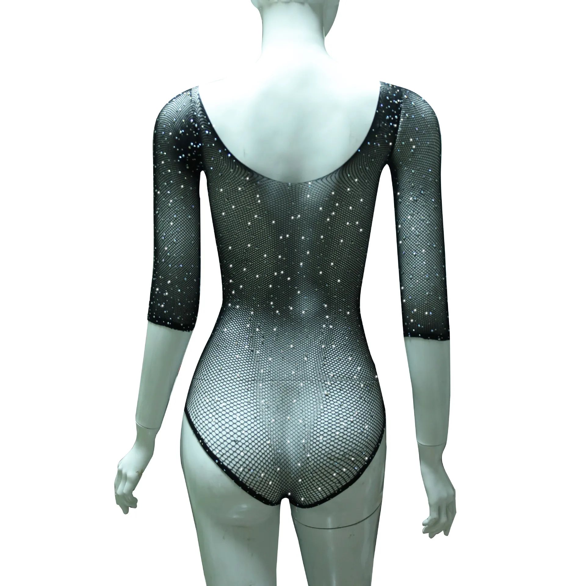 

Hot Selling Rhinestone Fishnet Bodysuit Tranparent Jumpsuit Sexy Underwear Porno Mesh Lingerie Teddy Long Sleeve Body Stocking