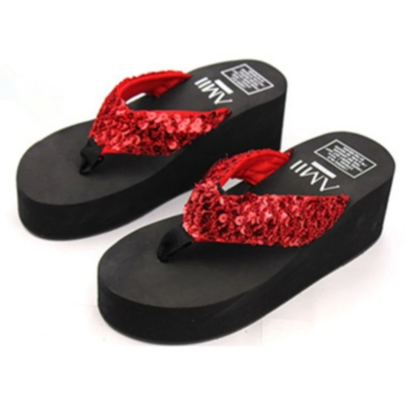 

comemore 2021 woman shoes high heels sexy Flip Flops Sandals EVA Sequins Beach Slippers Casual Women Wedges Platform Slippers