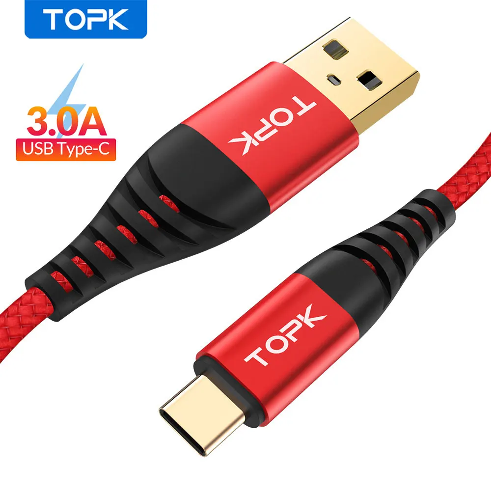 Кабель зарядный TOPK с USB Type C и поддержкой быстрой зарядки 3 А|Кабели для мобильных