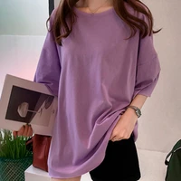 2021 summer oversize t shirt women candy color o neck short sleeve elastic basic long t shirt loose streetwear tee tops korean
