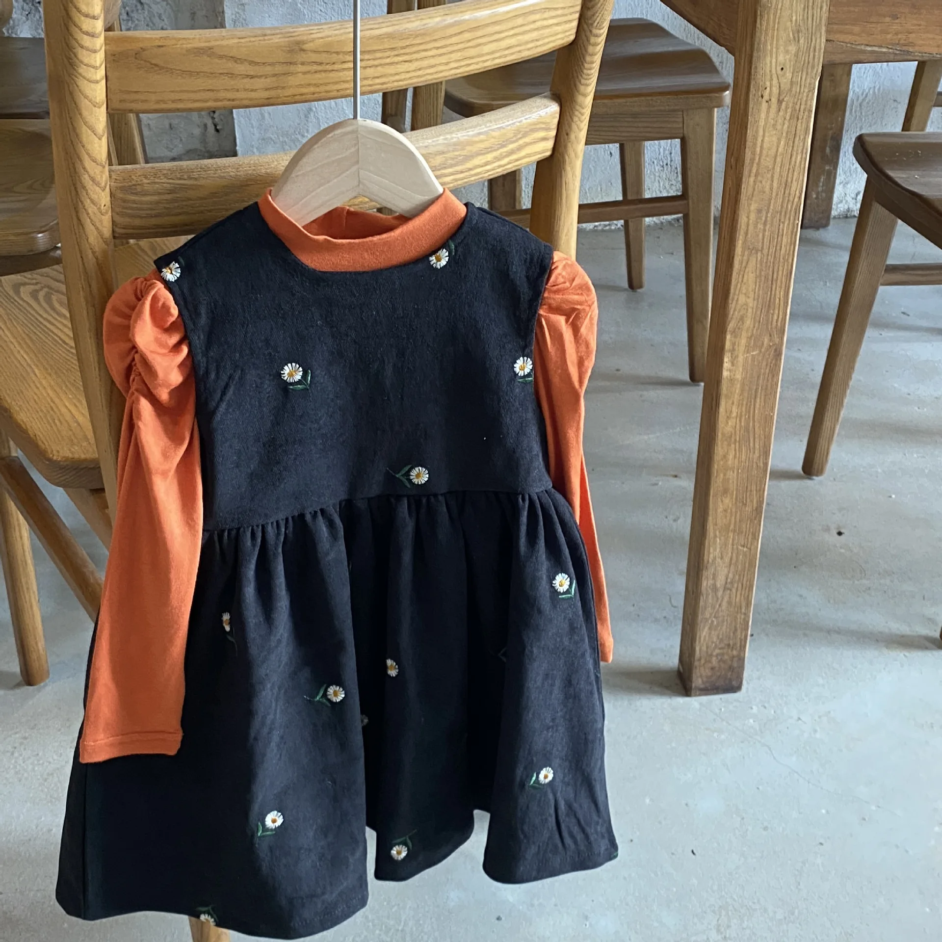 

Autumn Winter Children Clothes Cotton Flower Embroidery A Line Dress Baby Girls Tank Dress Fashion Princess Casual Kids Dresses