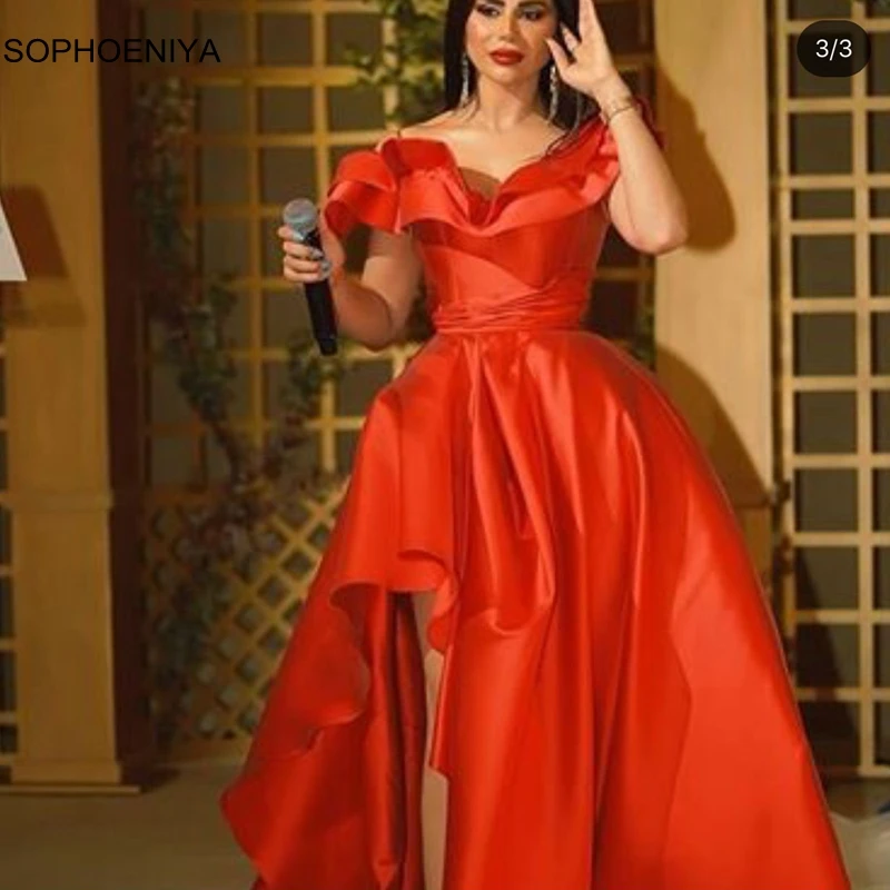 

New Arrival V Neck Red Ball gown evening dresses 2023 Satin Cheap evening dress women Vestido elegante Avondjurken
