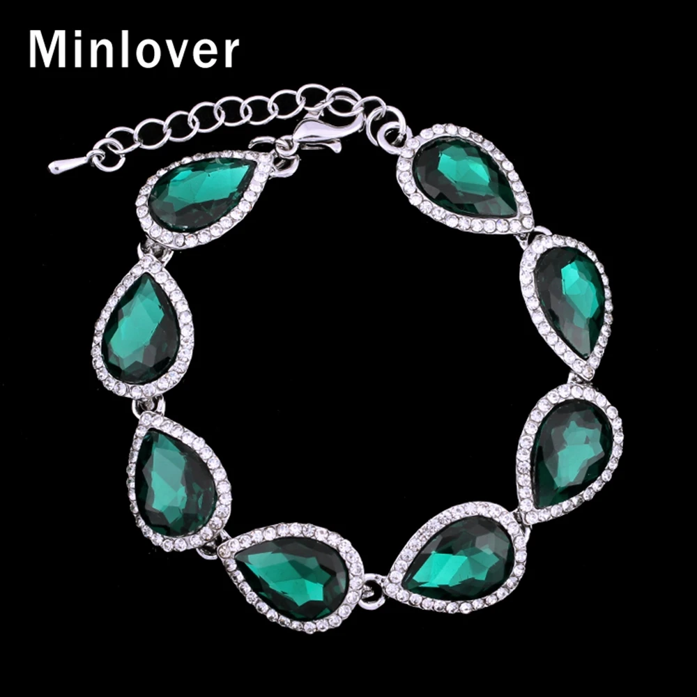 Женский браслет цепочка с кристаллами Minlover серебристые Стразы свадебные