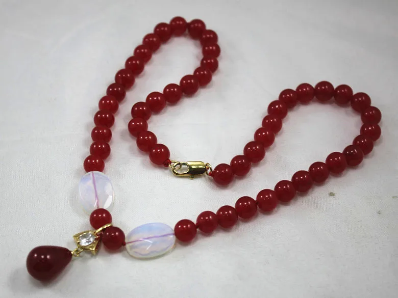 wholesale new design 8mm red Jade necklace +water drop crystal plated pendant fashion jewelry | Украшения и аксессуары