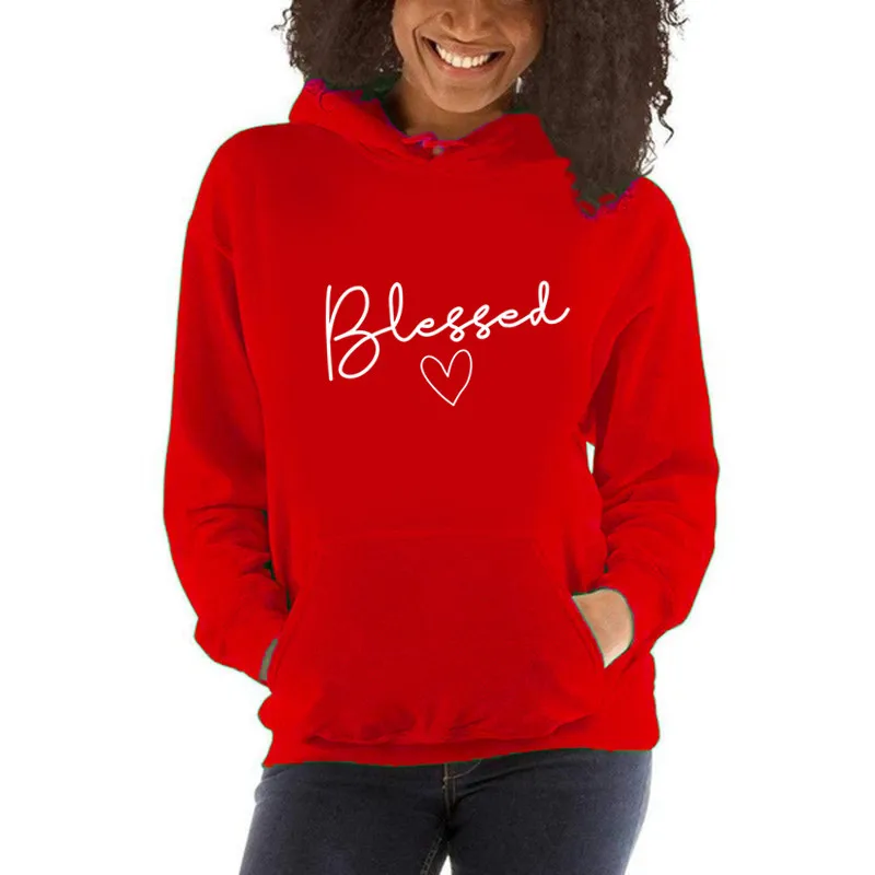 

Blessed Letter Print Long Sleeved Hooded Women Sudaderas Para Mujer Womens Winter Tops Sweatshirts Streetwear Women