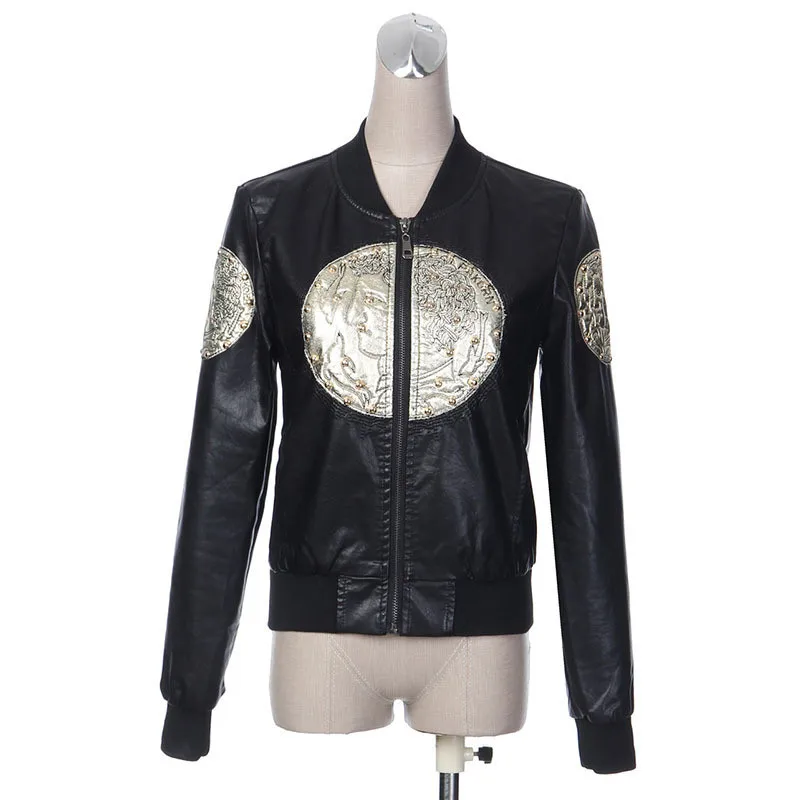 Женская короткая бейсбольная куртка модная из мытой кожи с бисером и вышивкой