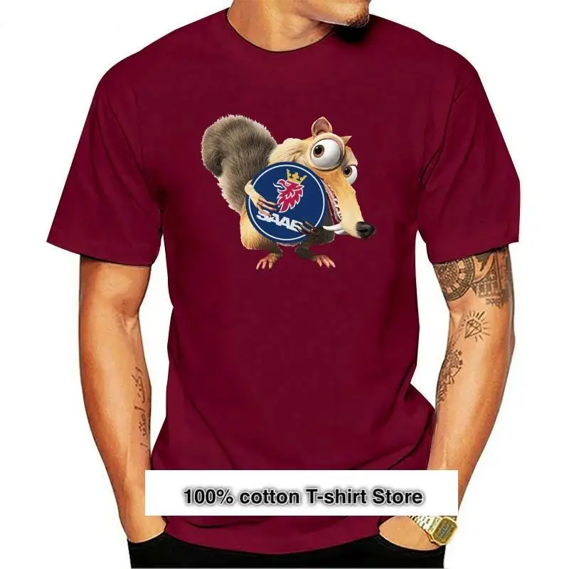 

Camiseta Saab de algodón para hombre, camisa divertida de ardilla, cuello redondo, manga corta, nueva moda