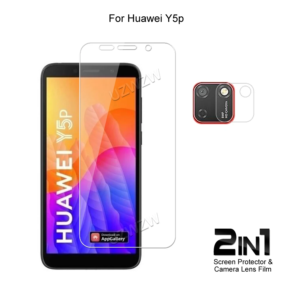 2 in 1 For Huawei Y5P Camera Lens Film & Screen Protector Guard Protective HD Tempered Glass Explosion Proof Anti-Shock