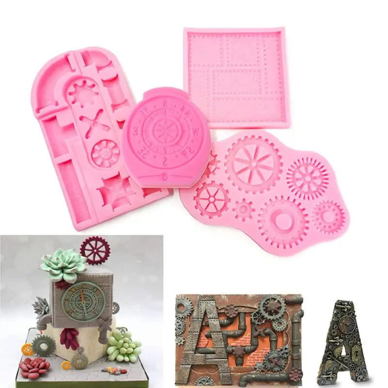 Vintage Clock Silicone Molds Steampunk Gear Baby Birthday Fondant Cake Decorating Tools Cupcake Candy Chocolate Gumpaste