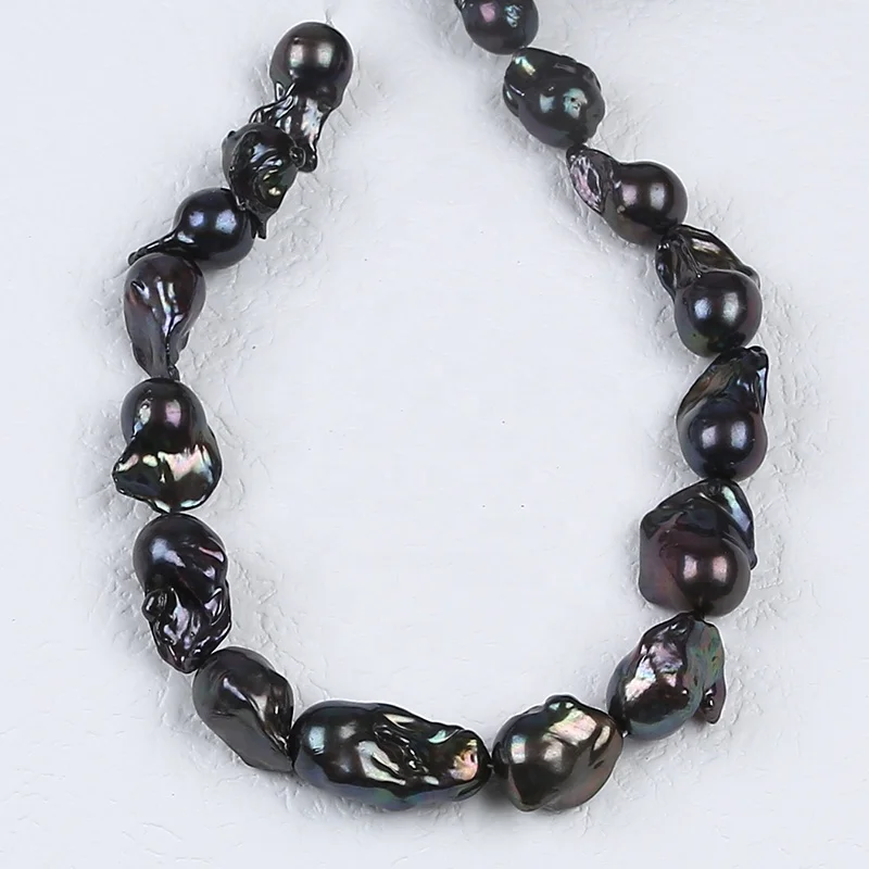 Нить из натурального пресноводного черного барочного жемчуга 16-17 мм класс AAA