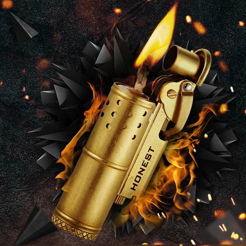 

Керосиновая Зажигалка из чистой латуни с защитой от ветра и креативным Ретро подарком для мужа и парня