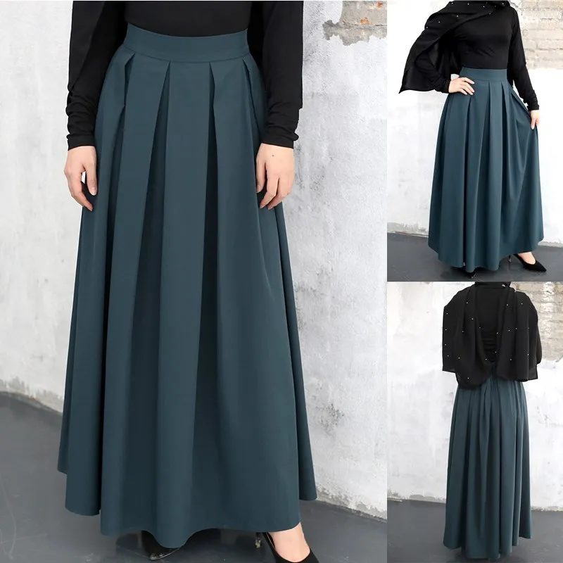 

Eid Mubarak Muslim Fashion Casual Islamic Clothing Women High Waist Abaya Skirt Pleated A-line Dubai Turkish Abaya Evening Dress