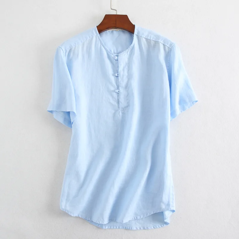 Роскошная мужская рубашка из чистого льна рубашки с коротким рукавом летняя