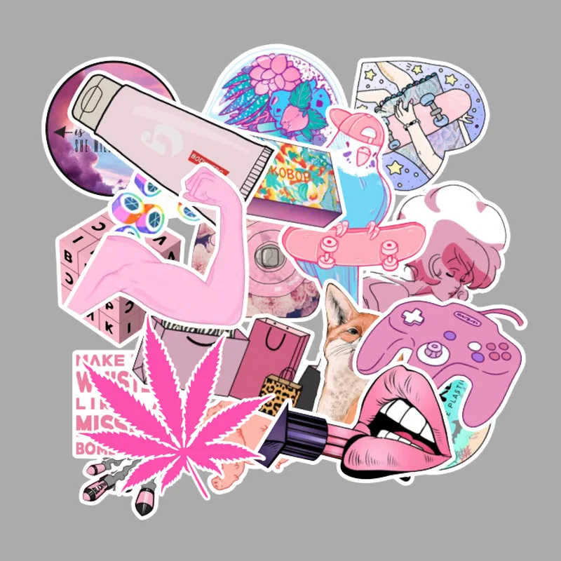 

50PCS Cartoon Pink INS Style Vsco Girl Stickers For Laptop Moto Skateboard Luggage Refrigerator Notebook Laptop Toy Sticker