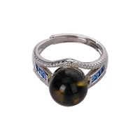 s925 sterling silver natural mexican blue amber ring personality minimalist elegant round beads womens open ring